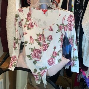 White and pink long sleeve bodysuit floral GUESS